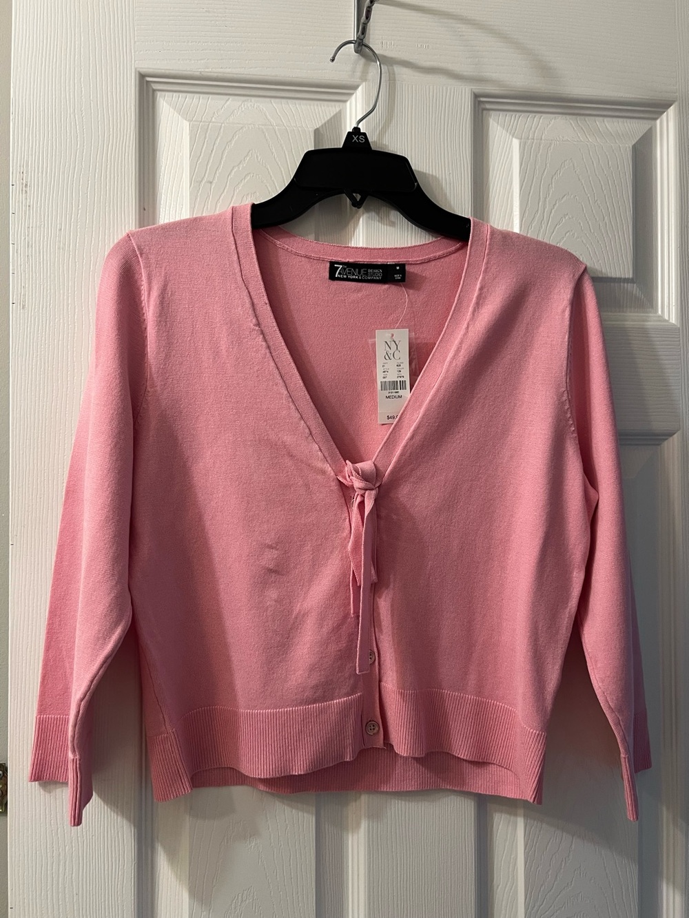 New York & Company Pink Tie-Front V-Neck Cardigan